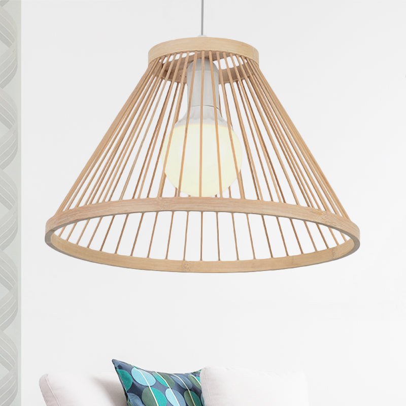 Bamboo Conical Shade Pendant Light - Modern Style Beige Ideal For Living Room