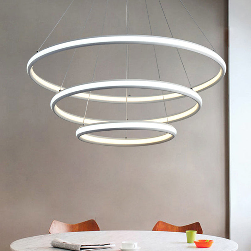 Simple Led Acrylic Ring Chandelier - Warm/White/Natural Light 1/2/3-Light Ceiling Pendant Fixture