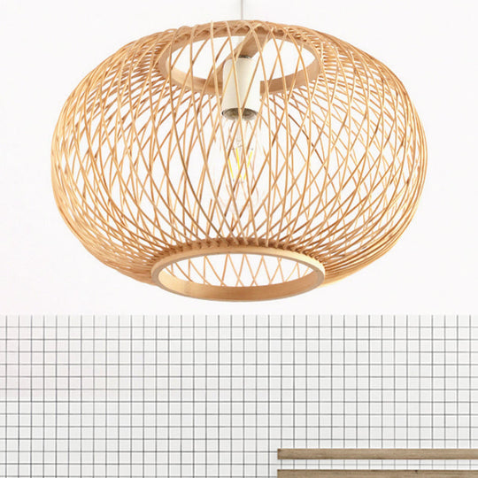 Bamboo Round Drum Pendant Light - Asian Style Hanging Lamp For Living Room 16/19.5 Wide