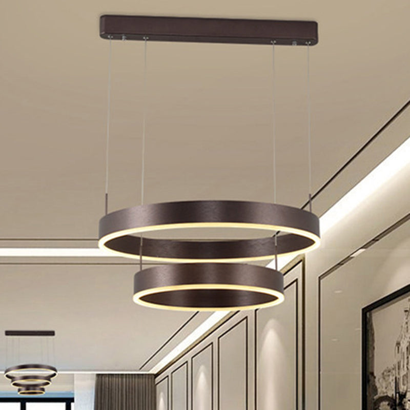 Contemporary Coffee Ring Chandelier Pendant Light With Acrylic Shade - Adjustable 1/2/3-Light