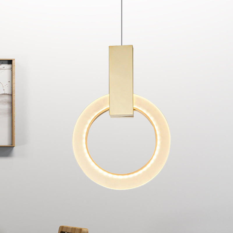 Modern Acrylic Gold Ring Pendant Light - 8"/12"/16" Dia, 1-Light Ceiling Fixture