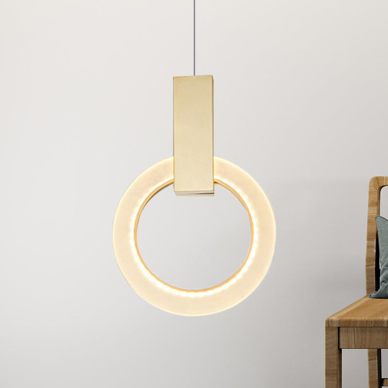 Modern Acrylic Gold Ring Pendant Light - 8"/12"/16" Dia, 1-Light Ceiling Fixture