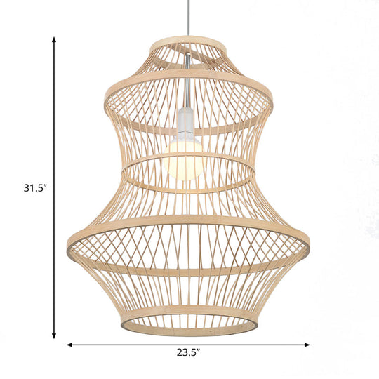 Modern Hand-Woven Beige Bamboo Pendant Light For Kitchen - 1 Head 19.5/23.5W