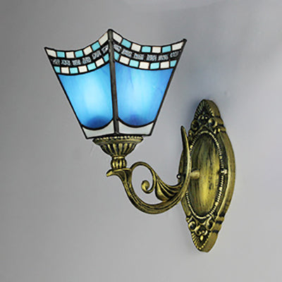 Blue Stained Glass Nautical Wall Sconce With Dome/Swallow-Tail Shape - 1 Light Mount / Swallow-Tail