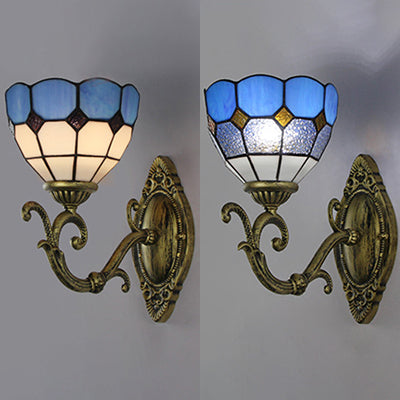 Mediterranean Bowl Wall Sconce - Stained Glass/Metal 1 Light Clear/White