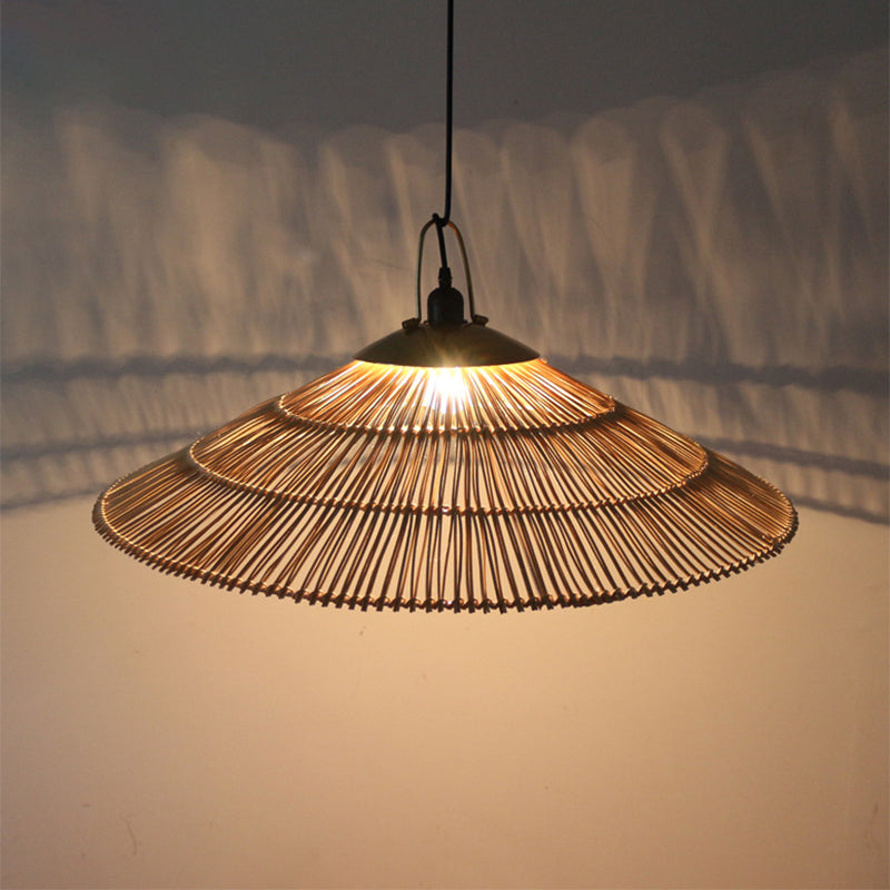 Hand-Woven Rattan Brown Asian Pendant Lamp For Restaurant & Living Room