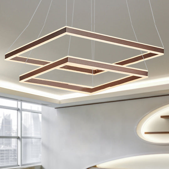 Modern Acrylic Square Ceiling Pendant Led Brown Chandelier Light In Warm/White 2 / White