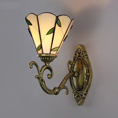 Vintage Conic Sconce Lamp: Stained Glass Wall Lighting In White/Green For Corridors Green