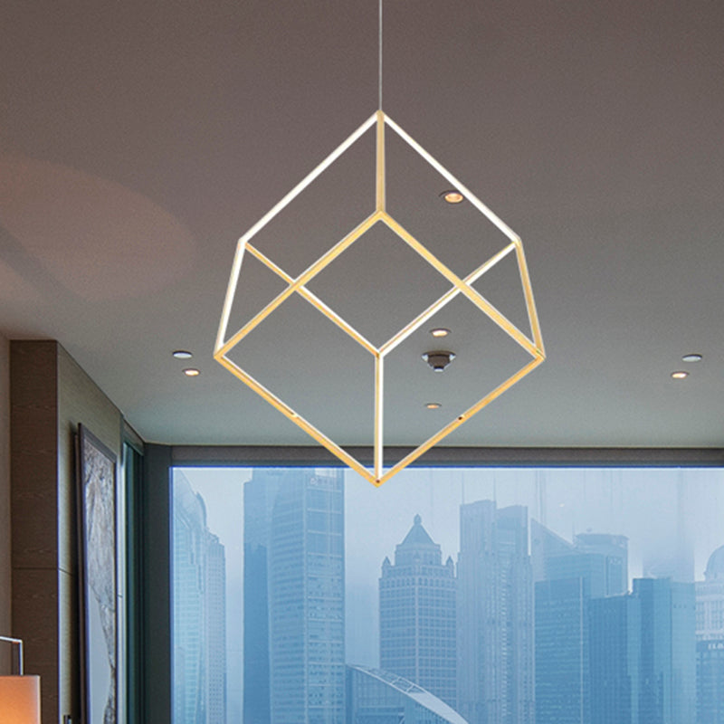 Modern Gold Cubic Shade Hanging Chandelier - Led Metal Pendant Lamp For Bedroom (12/16 Diameter)