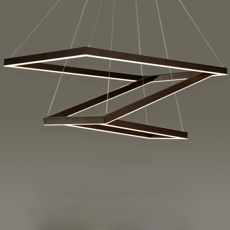 Led Acrylic Chandelier Pendant - Rectangular/Square Design 3/5 Lights Brown Ceiling Fixture 3 /