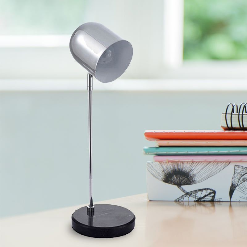 Modernist Chrome/Copper Desk Lamp: 1-Light Study Room Reading Light With Elongated Dome Shade Chrome