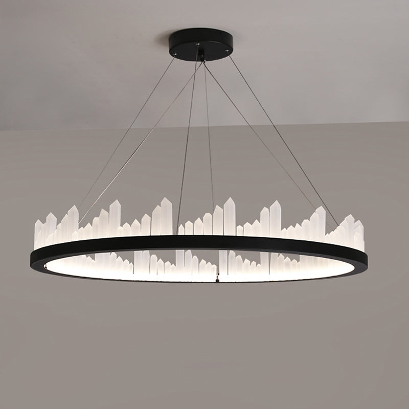 16/23.5 Circular Led Chandelier Light - Nordic Style Acrylic Black Hanging For Kitchen