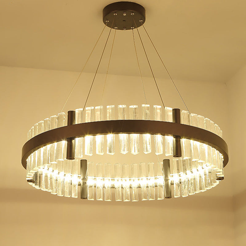 Modern Crystal Black Led Pendant Chandelier In Warm Light - 16/23.5 Wide Ideal For Living Room