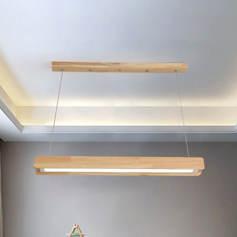 Modern Wood Linear Led Pendant Light Fixture - 25.5/37.5/47 Wide Single Warm/White Dining Room