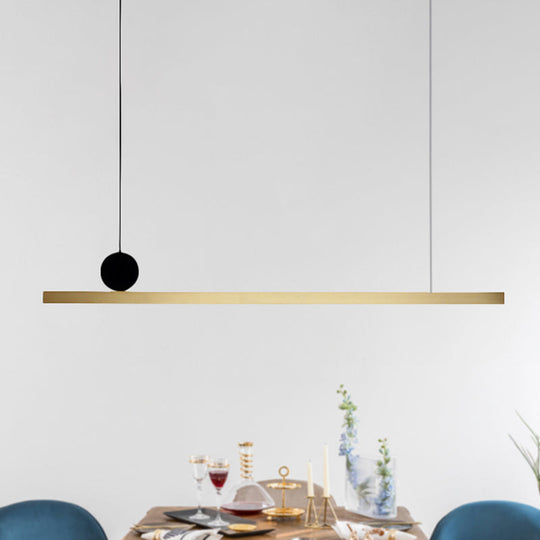 Modern Brass Integrated Led Linear Chandelier Hanging Light Fixture For Dining Room 34.5/46.5 Width