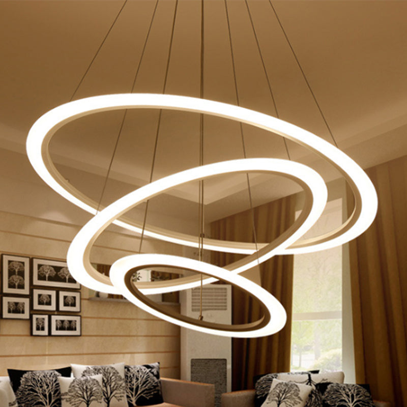 Modern Chandelier With Acrylic Shade - Contemporary Pendant Light Warm/White Illumination White /