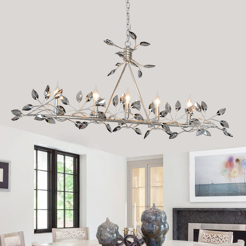 Modern Crystal Island Pendant Light With Silver/Gold Leaf Finish - 5 Heads Ideal For Dining Room