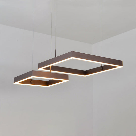 Contemporary Square Led Chandelier Light - Acrylic Brown 2/3 Lights Warm/White Bedroom Ceiling
