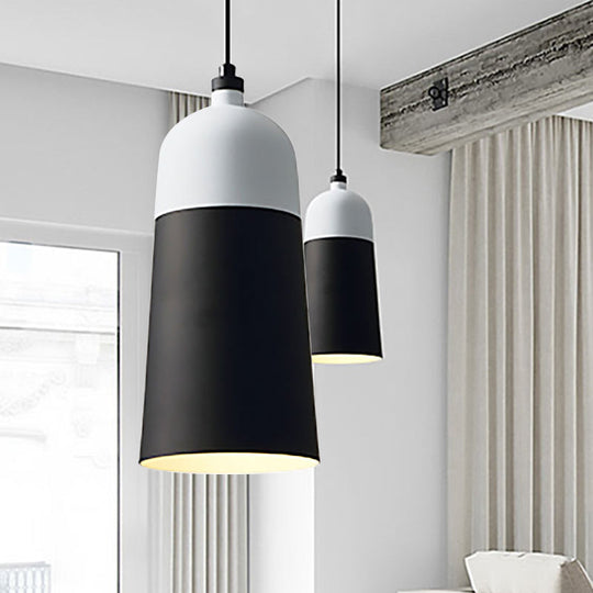 Metal Domed Hanging Light Fixture - Modern Simple Suspension Lamp, Black & White