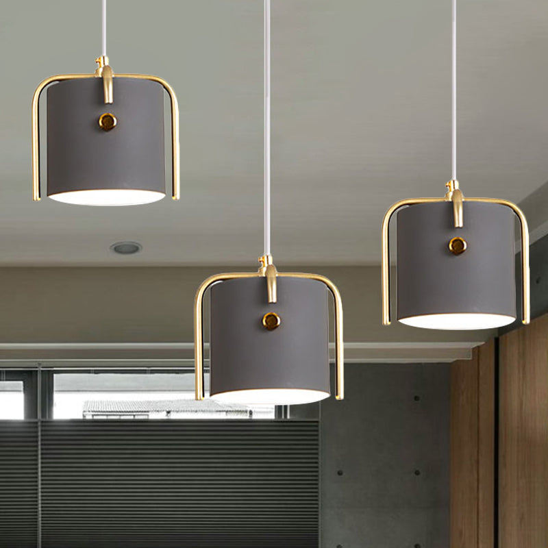 Stylish Macaron Hanging Light - 1 Light with Metallic Shade - Gray/White Barrel Suspension Lamp - Ideal for Dining Room