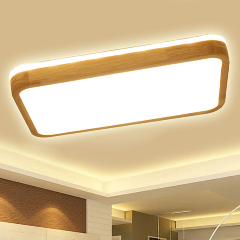 Modern Wood Flush Mount Led Lamp With Frosted Diffuser - Beige Natural Light Multiple Sizes