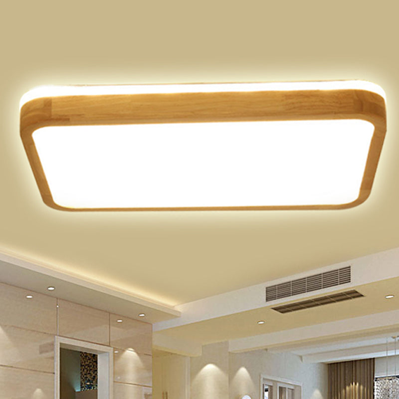 Modern Wood Flush Mount Led Lamp With Frosted Diffuser - Beige Natural Light Multiple Sizes