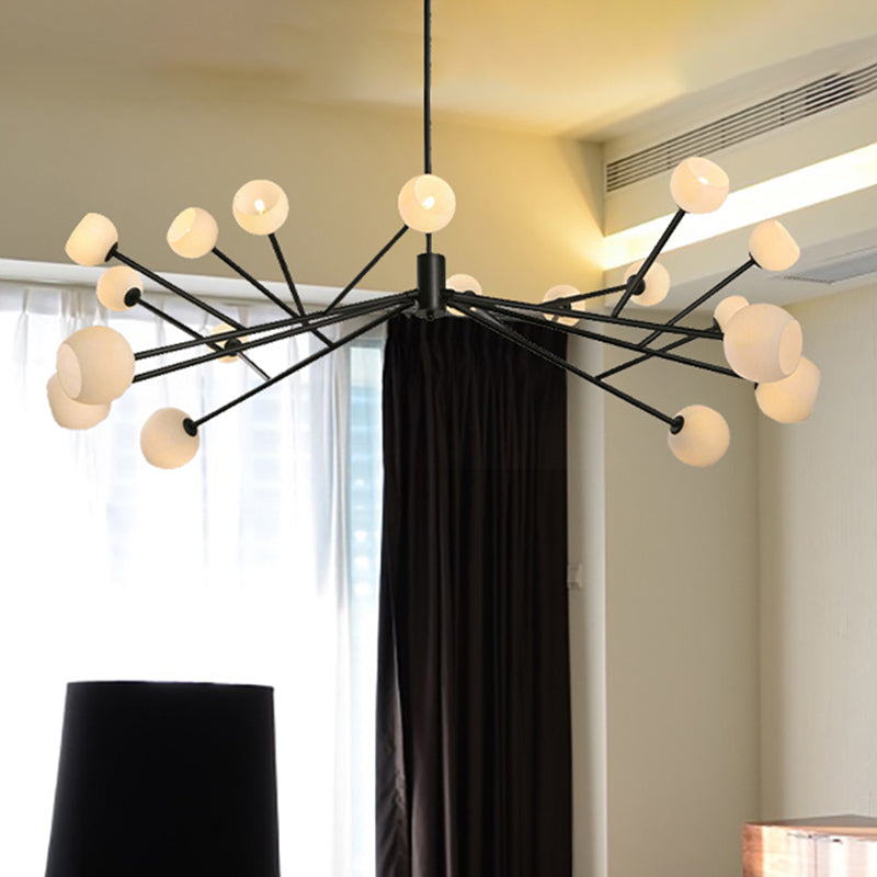 Modernist Frosted Glass Pendant Light - Elegant 18-Light Black Branch Chandelier For Living Room
