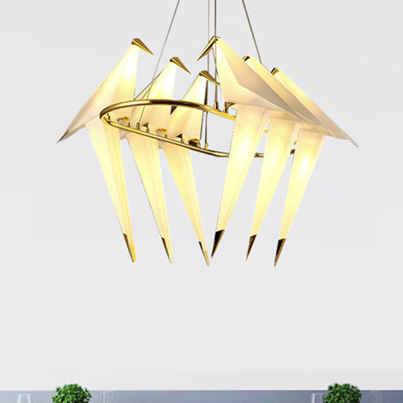 Modern White Bird Chandelier - 6-Light Plastic Hanging Lamp Gold Finish Gold