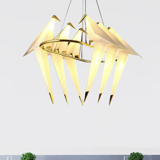 Modern White Bird Chandelier - 6-Light Plastic Hanging Lamp Gold Finish Gold