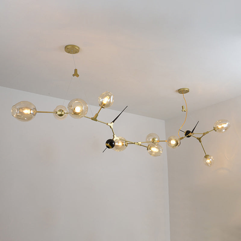 Modernist Gold Chandelier With Bubble Clear Glass Shades - 6/10 Lights Suspension Pendant