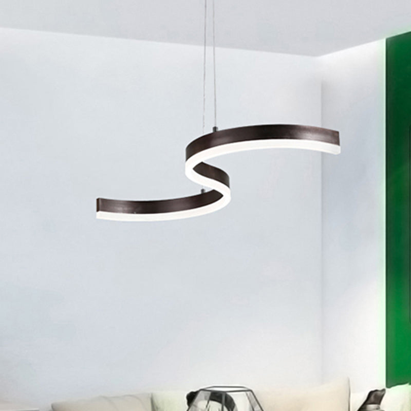 Contemporary 1-Light Chandelier - 25.5/31.5 Wide Brown S-Shaped Pendant With Acrylic Shade In