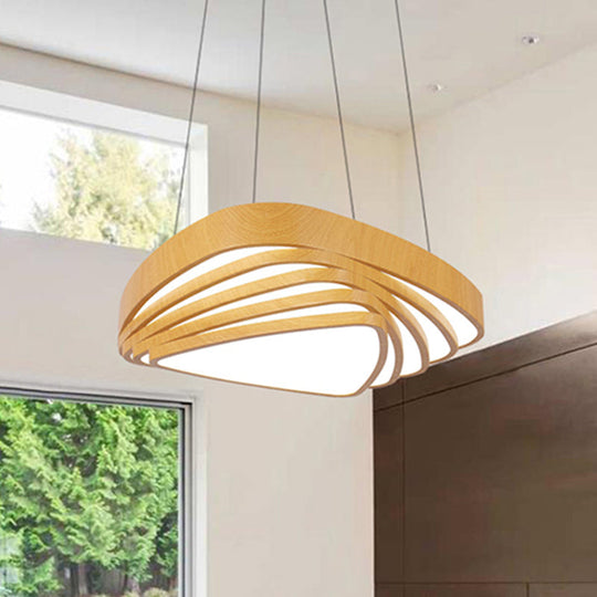 Modern Triangle Led Pendant Light In Warm/White/Natural - 18/22 Wide Wooden Beige Ceiling Fixture