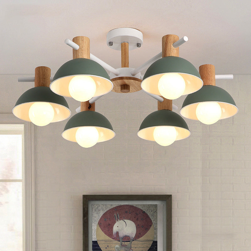 Modernist Pink/Green Dome Chandelier - Radial Design 6-Light Led Hanging Lamp Fixture 6 / Green