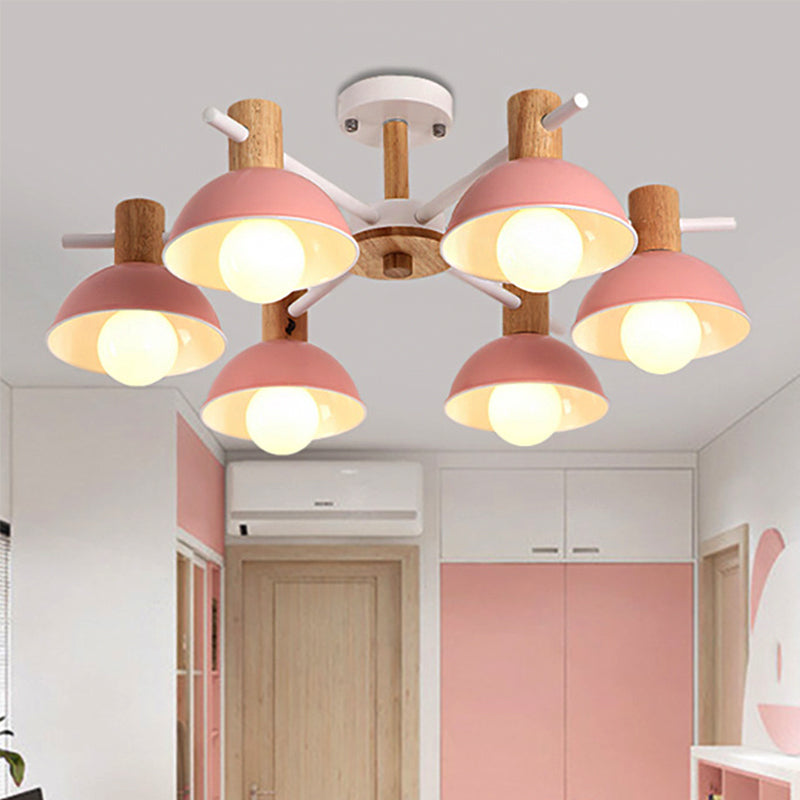 Modernist Pink/Green Dome Chandelier - Radial Design 6-Light Led Hanging Lamp Fixture 6 / Pink