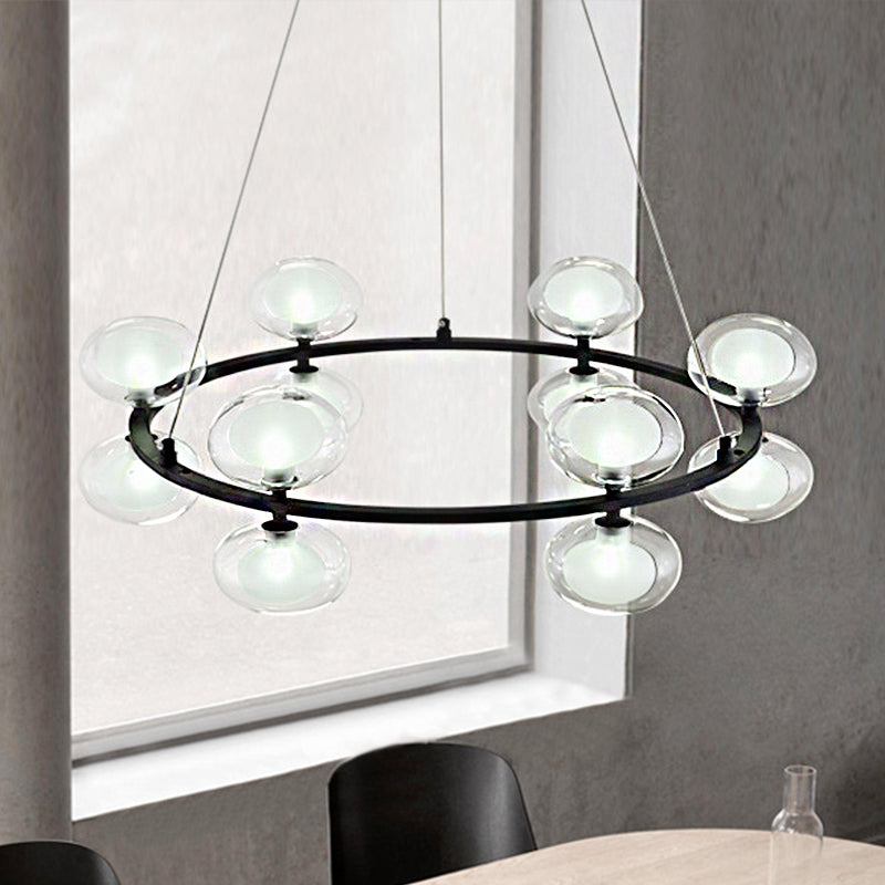 Contemporary Metal Chandelier Lamp - Black Led Pendant Light With Clear Glass Shade 12 /