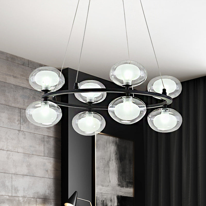Contemporary Metal Chandelier Lamp - Black Led Pendant Light With Clear Glass Shade 8 /