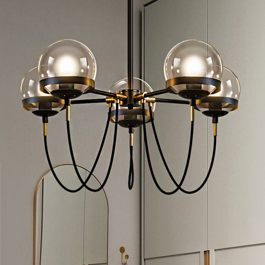 Modern Multi-Light Black/Gold Chandelier With Clear Glass Pendant Inner Smoke Ball Shade Black