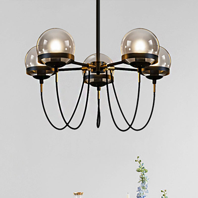 Modern Multi-Light Black/Gold Chandelier With Clear Glass Pendant Inner Smoke Ball Shade