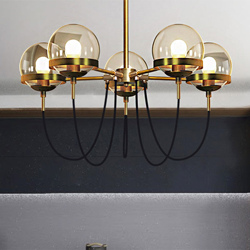 Modern Multi-Light Black/Gold Chandelier With Clear Glass Pendant Inner Smoke Ball Shade