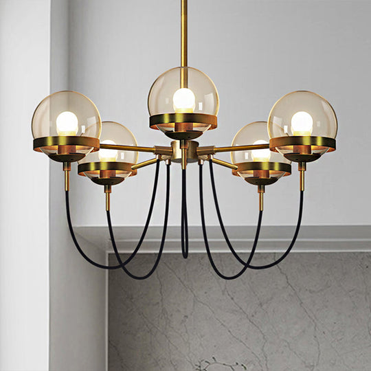 Modern Multi-Light Black/Gold Chandelier With Clear Glass Pendant Inner Smoke Ball Shade