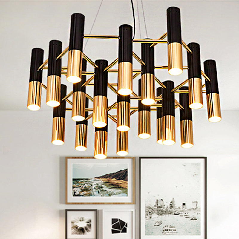 Modern Tube Chandelier Light - Gold Metal, 7/13/19 Lights, Warm Lighting, for Living Room