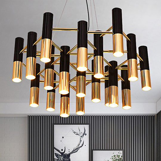 Modern Tube Chandelier Light - Gold Metal, 7/13/19 Lights, Warm Lighting, for Living Room