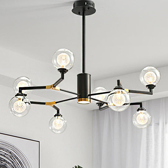 Contemporary Black Glass Sphere Chandelier with Radial Design - LED Hanging Light Kit (6/8/10 Lights)