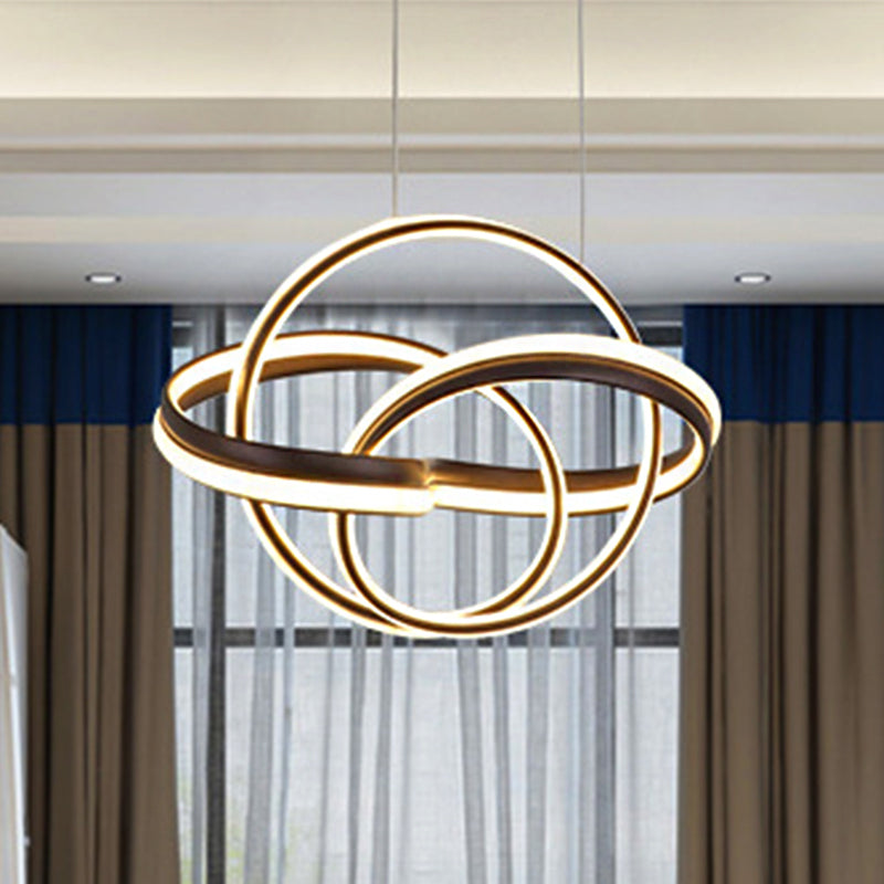 Modern LED Chandelier: Sleek Curve Design, Acrylic, White/Coffee Pendant Light for Living Room