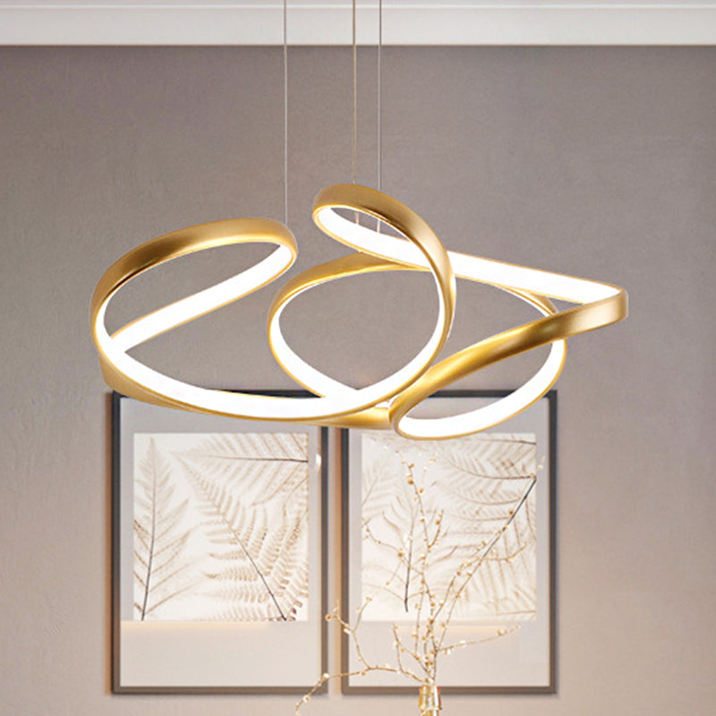 Simple Gold/Coffee Wave Acrylic Chandelier LED Hanging Lamp, ideal for Dining Room, 14"/19.5" Wide