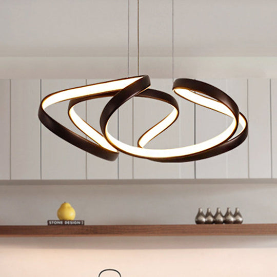 Acrylic Wave Chandelier - Simple Gold/Coffee Led Hanging Lamp For Dining Room 14/19.5 Wide Coffee /