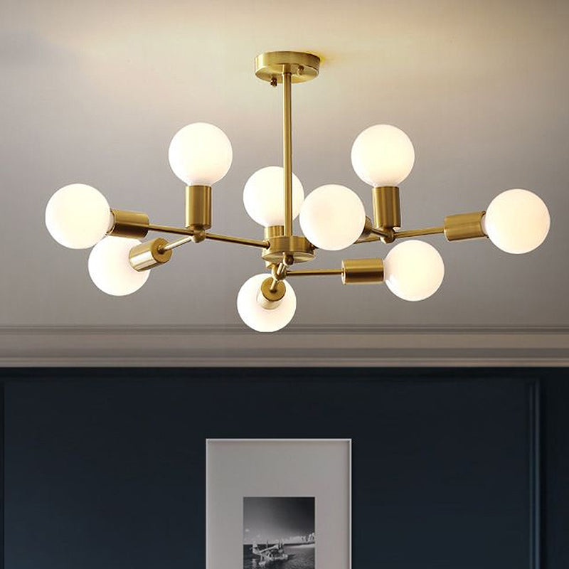 Modern Opal Glass Branch Chandelier with Brass Arm - 6/9/12 Lights - Bedroom Hanging Light