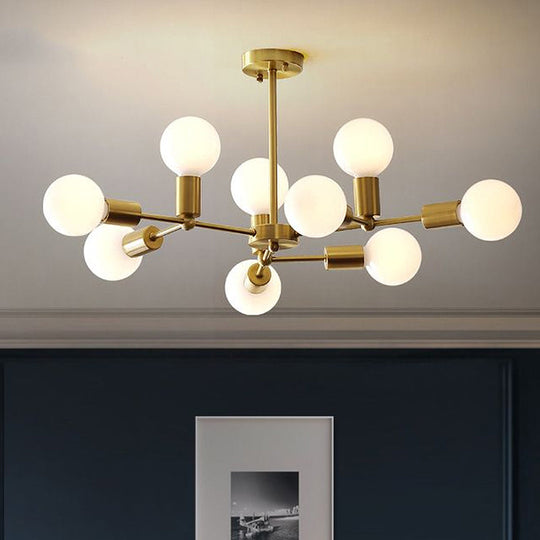 Modern Opal Glass Branch Chandelier With Hanging Brass Arm - 6/9/12 Lights For Bedroom 9 /