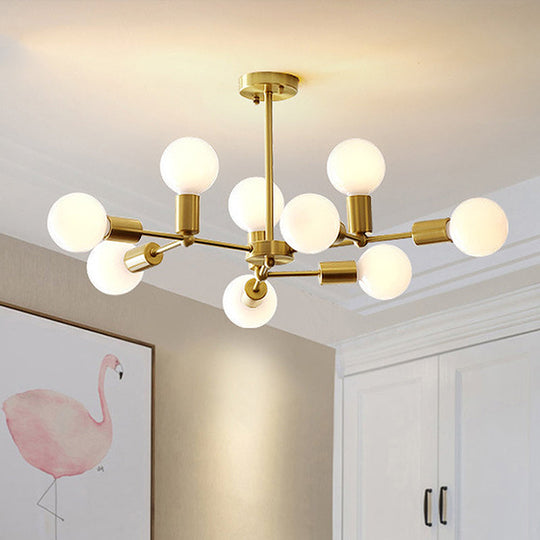 Modern Opal Glass Branch Chandelier with Brass Arm - 6/9/12 Lights - Bedroom Hanging Light