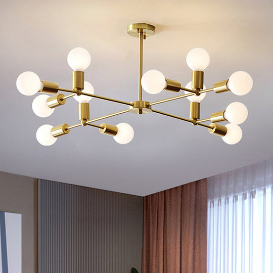 Modern Opal Glass Branch Chandelier With Hanging Brass Arm - 6/9/12 Lights For Bedroom 12 /